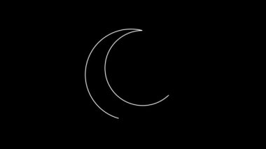 Beyaz çizgi Ay simgesi siyah arkaplanda izole edildi. 4K Video hareketli grafik canlandırması.