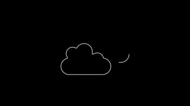 Beyaz çizgi bulutu simgesi siyah arkaplanda izole edildi. 4K Video hareketli grafik canlandırması.