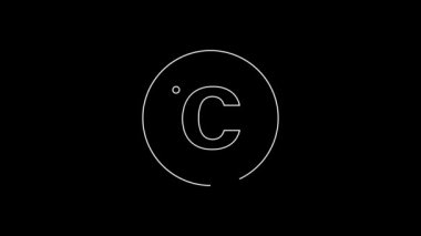 Beyaz çizgi Celsius simgesi siyah arkaplanda izole edildi. 4K Video hareketli grafik canlandırması.