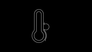 Beyaz çizgi Meteoroloji termometresi siyah arkaplanda izole edilmiş ikonu ölçüyor. Termometre termometresi sıcak ya da soğuk hava gösteriyor. 4K Video hareketli grafik canlandırması.