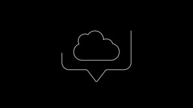 White line Location cloud icon isolated on black background. 4K Video motion graphic animation.