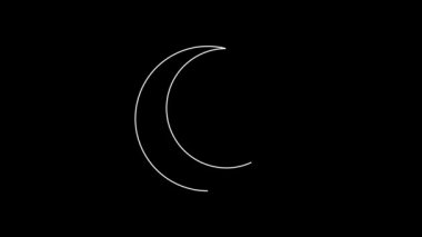 Beyaz çizgi Ay simgesi siyah arkaplanda izole edildi. 4K Video hareketli grafik canlandırması.