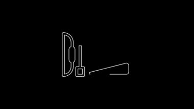 White line Robin hood hat with feather, bow and arrow icon isolated on black background. 4K Video motion graphic animation.