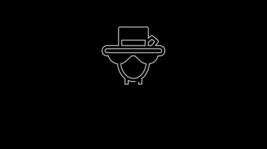 White line Silhouette of Queen Elizabeth icon isolated on black background. 4K Video motion graphic animation.