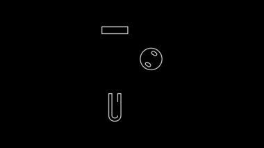 White line Wood cricket bat and ball icon isolated on black background. 4K Video motion graphic animation.