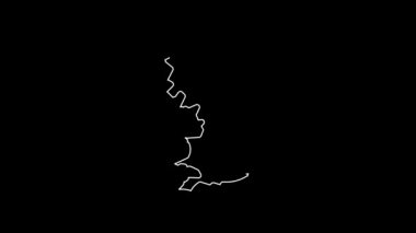 White line England map icon isolated on black background. 4K Video motion graphic animation.