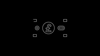White line Pound sterling money icon isolated on black background. Pound GBP currency symbol. 4K Video motion graphic animation.
