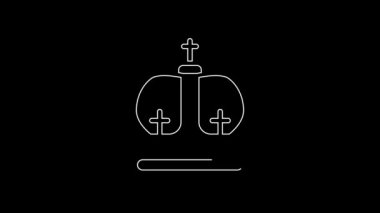 White line British crown icon isolated on black background. 4K Video motion graphic animation.