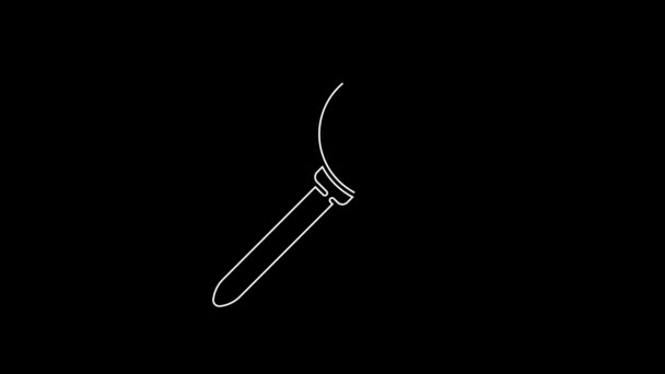 Witte Lijn Push Pin Pictogram Geïsoleerd Zwarte Achtergrond Duimspijkers Teken — Stockvideo