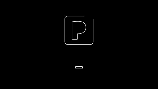 Witte Lijn Parkeerpictogram Geïsoleerd Zwarte Achtergrond Straatbord Video Motion Grafische — Stockvideo