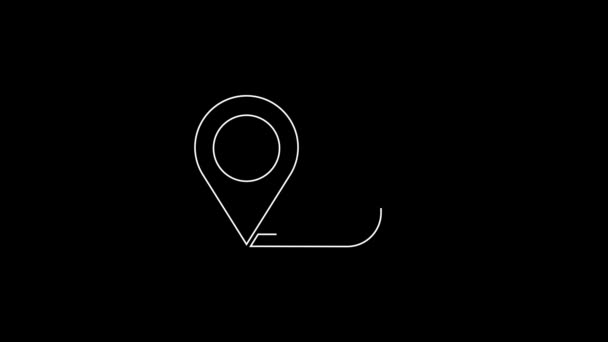 白い線黒の背景に孤立したルートの位置アイコン 地図ポインタ記号 道や道の概念 Gpsナビゲーター 4Kビデオモーショングラフィックアニメーション — ストック動画