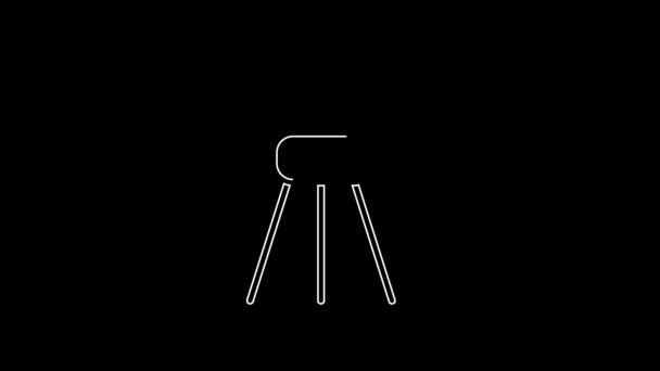 White Line Tripod Icon Isolated Black Background Video Motion Graphic — Wideo stockowe