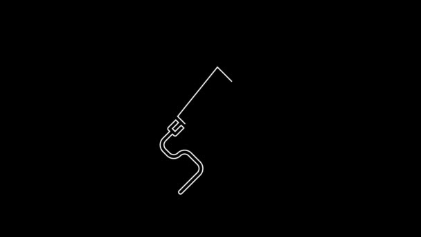 黒の背景に分離されたホワイトラインマイクアイコン 無線マイクで スピーカーサイン 4Kビデオモーショングラフィックアニメーション — ストック動画