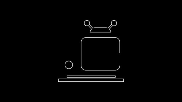 白线复古电视图标孤立在黑色背景 电视信号 4K视频运动图形动画 — 图库视频影像