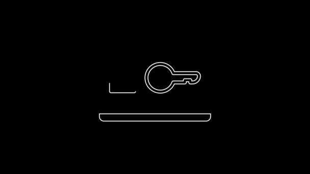 White Line Key Card Icon Isolated Black Background Video Motion — Vídeo de Stock