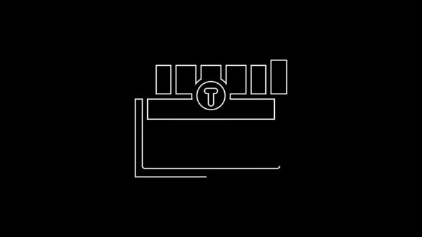 白线古董宝箱图标孤立在黑色背景 老式木箱与金币 4K视频运动图形动画 — 图库视频影像