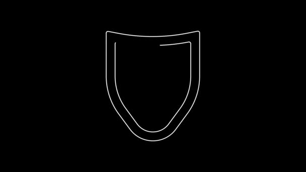 黒の背景に隔離されたホワイトラインシールドアイコン 警備員のサイン セキュリティ 安全性 プライバシーの概念 4Kビデオモーショングラフィックアニメーション — ストック動画