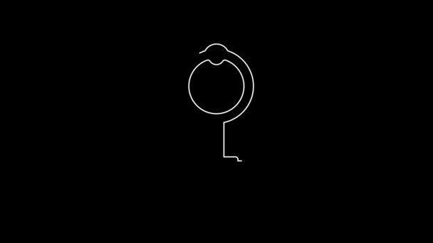 White Line Old Key Icon Isolated Black Background Video Motion — Video Stock