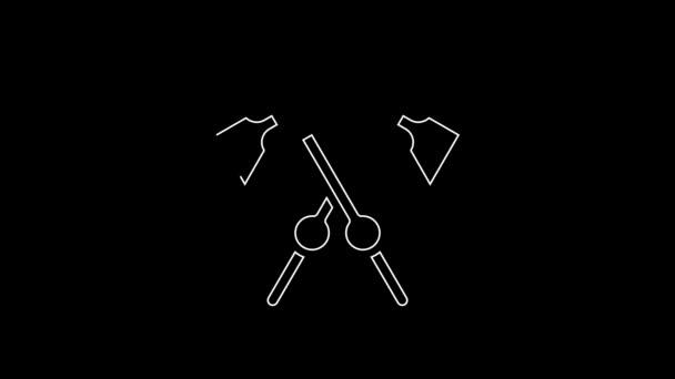 White Line Crossed Medieval Axes Icon Isolated Black Background Battle — 图库视频影像