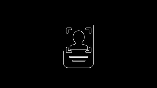 White Line Mobile Phone Face Recognition Icon Isolated Black Background — Stok video