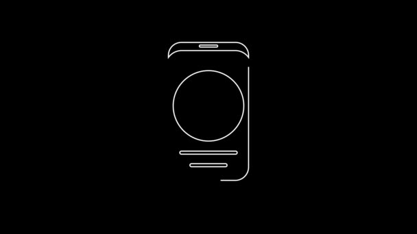 Bílá Čára Smartphone Mobilní Telefon Ikona Izolované Černém Pozadí Grafická — Stock video