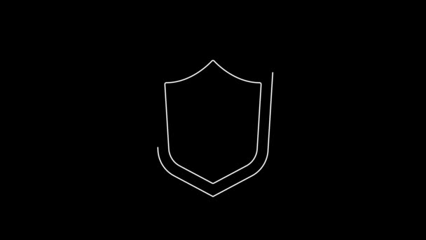 White Line Shield Cross Mark Icon Isolated Black Background Shield — Vídeo de Stock