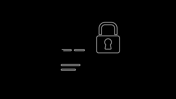 White Line Credit Card Lock Icon Isolated Black Background Locked — ストック動画