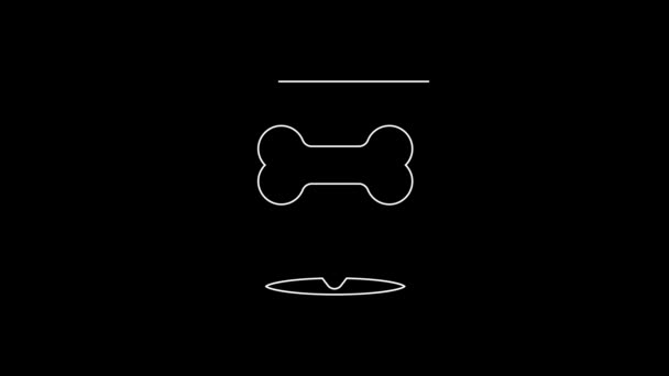 白い線黒い背景に孤立した犬の骨のアイコン ペットフードのシンボル 4Kビデオモーショングラフィックアニメーション — ストック動画
