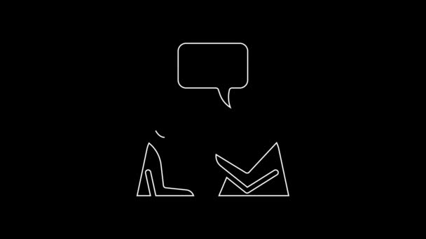 White Line Two Sitting Men Talking Icon Isolated Black Background — Vídeo de stock