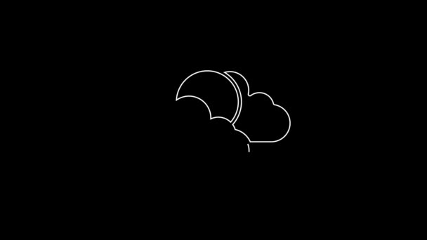 白线太阳和云天气图标孤立在黑色背景 4K视频运动图形动画 — 图库视频影像