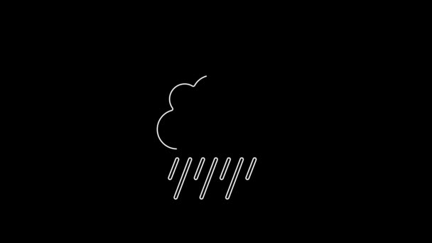 White Line Cloud Rain Moon Icon Isolated Black Background Rain — Stock Video