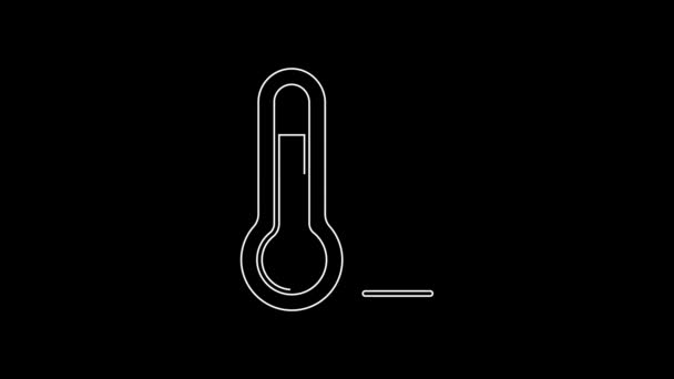 白い線黒の背景に隔離された気象温度計のアイコン 高温または低温を示す温度計機器 4Kビデオモーショングラフィックアニメーション — ストック動画