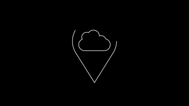 White Line Location Cloud Icon Isolated Black Background Video Motion — Stockvideo
