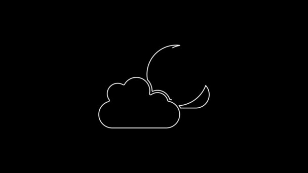 White Line Cloud Moon Icon Isolated Black Background Cloudy Night — Video