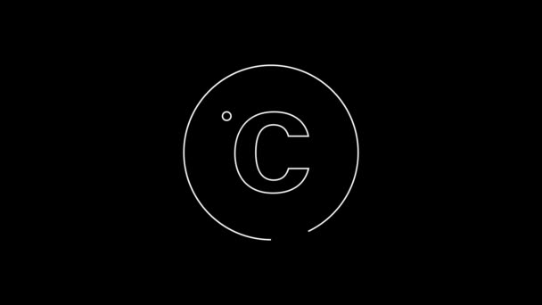 Icono Celsius Línea Blanca Aislado Sobre Fondo Negro Animación Gráfica — Vídeo de stock