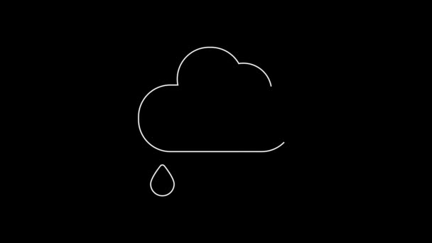 Белая Линия Облако Иконкой Дождя Изолированы Черном Фоне Осадки Дождевых — стоковое видео