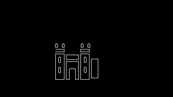 White Line Big Ben Tower Icon Isolated Black Background Symbol — Video Stock