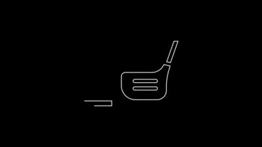 White line Golf flag and golf ball on tee icon isolated on black background. Golf equipment or accessory. 4K Video motion graphic animation.