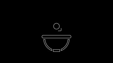 White line British police helmet icon isolated on black background. 4K Video motion graphic animation.