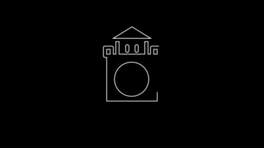 White line Big Ben tower icon isolated on black background. Symbol of London and United Kingdom. 4K Video motion graphic animation.