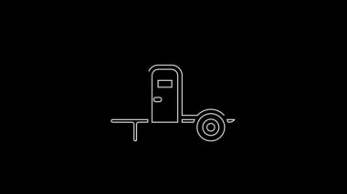 Beyaz çizgi karavan karavan ikonu siyah arkaplanda izole edildi. Gezici ev, karavan, yolculuk için ev karavanı. 4K Video hareketli grafik canlandırması.