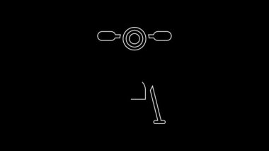 Beyaz çizgi Scooter simgesi siyah arkaplanda izole edildi. 4K Video hareketli grafik canlandırması.