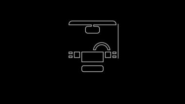 Beyaz çizgi otobüs simgesi siyah arkaplanda izole edildi. Ulaşım konsepti. Otobüs turu tabelası. Turizm ya da kamu aracı sembolü. 4K Video hareketli grafik canlandırması.