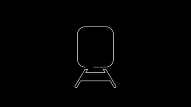 White line Train and railway icon isolated on black background. Public transportation symbol. Subway train transport. Metro underground. 4K Video motion graphic animation.