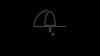 White line Sun protective umbrella for beach icon isolated on black background. Large parasol for outdoor space. Beach umbrella. 4K Video motion graphic animation.