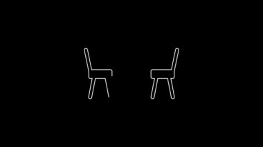 White line Picnic table with chairs on either side of the table icon isolated on black background. 4K Video motion graphic animation.
