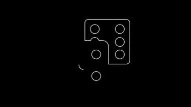 Siyah arkaplanda beyaz çizgi oyun zar simgesi izole. Kumarhane kumarı. 4K Video hareketli grafik canlandırması.