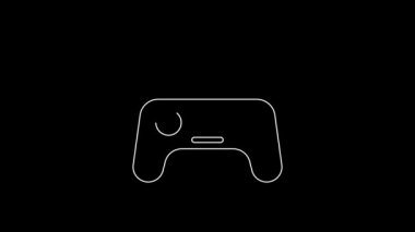 Siyah arkaplanda beyaz çizgi Gamepad simgesi izole edildi. Oyun kontrolörü. 4K Video hareketli grafik canlandırması.