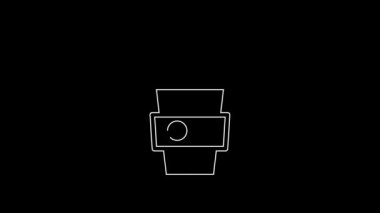 Siyah zemin üzerinde saman ve su ikonu olan beyaz çizgi kağıt bardak. Soda bardağı. Taze soğuk içecek sembolü. 4K Video hareketli grafik canlandırması.