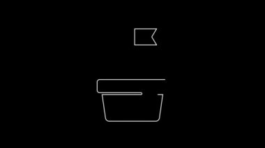 Beyaz çizgi pasta simgesi siyah arkaplanda izole edildi. Doğum günün kutlu olsun. 4K Video hareketli grafik canlandırması.